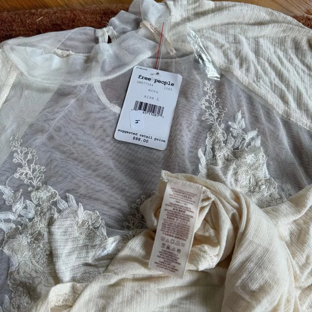 Free People Saheli Tunic Top Layering Piece in Ecru Large NWT